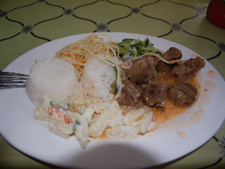 Mutton and starch three ways at a roadside cafe, or "guanz".